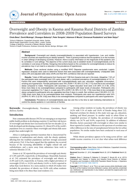 Overweight and Obesity in Kaoma and Kasama Rural Districts of Zambia