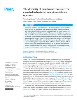 The Diversity of Membrane Transporters Encoded in Bacterial Arsenic-Resistance Operons