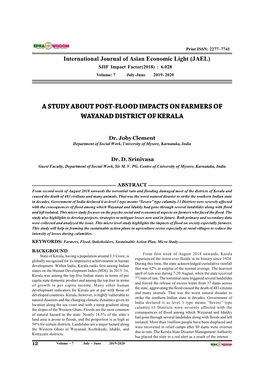 A Study About Post-Flood Impacts on Farmers of Wayanad District of Kerala