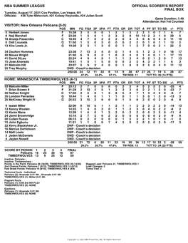 Box Score Pelicans