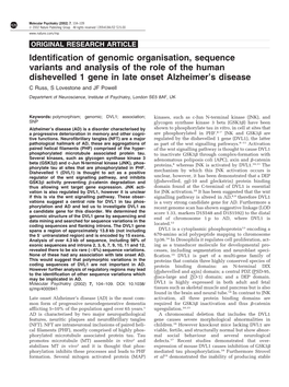 Identification of Genomic Organisation, Sequence Variants and Analysis of the Role of the Human Dishevelled 1 Gene in Late Onset Alzheimer's Disease