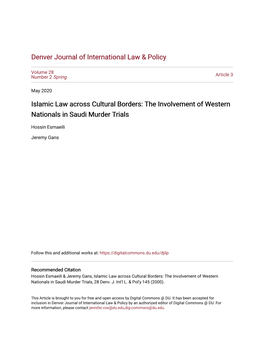 Islamic Law Across Cultural Borders: the Involvement of Western Nationals in Saudi Murder Trials