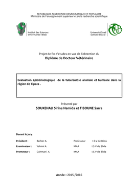 Diplôme De Docteur Vétérinaire SOUKEHALI Sirine Hamida Et