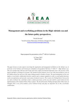 Management and Overfishing Problems in the High Adriatic Sea and the Future Policy Perspectives