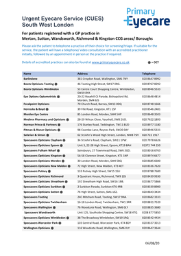 Urgent Eyecare Service (CUES) South West London