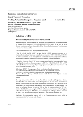 INF.20 Economic Commission for Europe Inland Transport Committee Definition Of