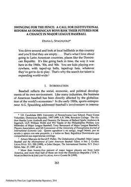 Swinging for the Fence: a Call for Institutional Reform As Dominican Boys Risk Their Futures for a Chance in Major League Baseball