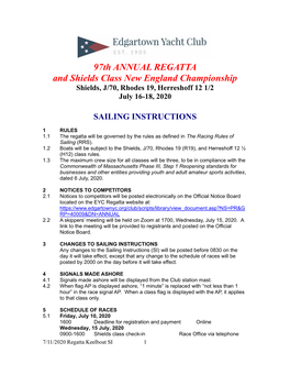 97Th ANNUAL REGATTA and Shields Class New England Championship Shields, J/70, Rhodes 19, Herreshoff 12 1/2 July 16-18, 2020