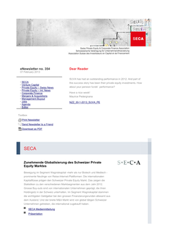 Enewsletter No. 354 | SECA | Swiss Private Equity & Corporate Finance