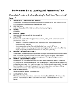 Performance Based Learning and Assessment Task How Do I Create a Scaled Model of a Full-Sized Basketball Court? I