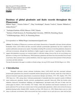 Database of Global Glendonite and Ikaite Records Throughout The