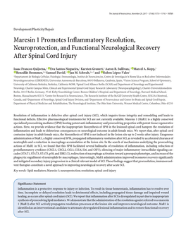 Maresin 1 Promotes Inflammatory Resolution, Neuroprotection, and Functional Neurological Recovery After Spinal Cord Injury