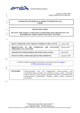 Reflection Paper Quality, Non-Clinical and Clinical Issues