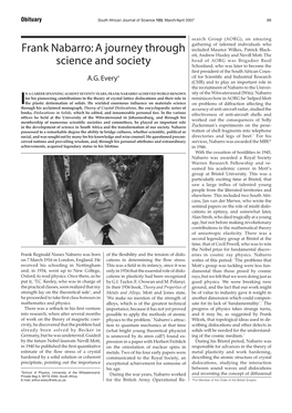 Frank Nabarro: a Journey Through Science and Society