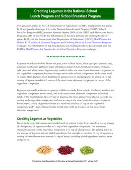 Crediting Legumes in the NSLP and SBP