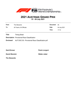 2021 AUSTRIAN GRAND PRIX 01 - 04 July 2021