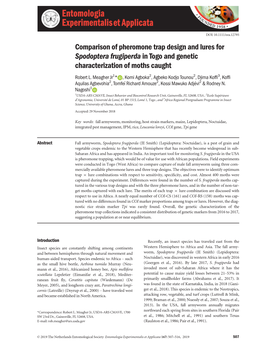 Comparison of Pheromone Trap Design and Lures for Spodoptera Frugiperda in Togo and Genetic Characterization of Moths Caught