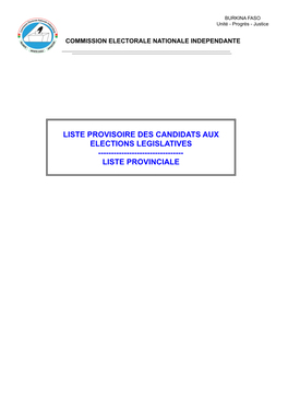 Liste Provisoire Des Candidats Aux Elections Legislatives