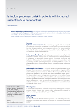 Is Implant Placement a Risk in Patients with Increased Susceptibility to Periodontitis?