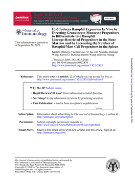 Basophil/Mast Cell Progenitors in the Spleen Marrow and by Increasing