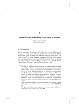 Nominalization and Related Phenomena in Marma1