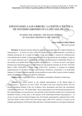 Espantando a Los Uriburu: La Poética Política De Oliverio Girondo En La Década De 1930