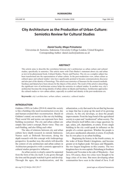 City Architecture As the Production of Urban Culture: Semiotics Review for Cultural Studies