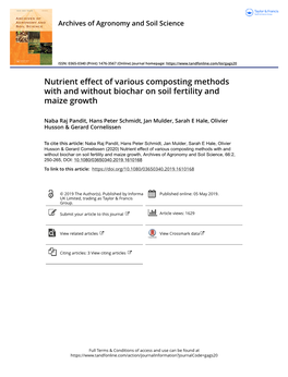 Nutrient Effect of Various Composting Methods with and Without Biochar on Soil Fertility and Maize Growth