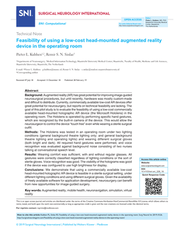 Feasibility of Using a Low‑Cost Head‑Mounted Augmented Reality Device in the Operating Room Pieter L