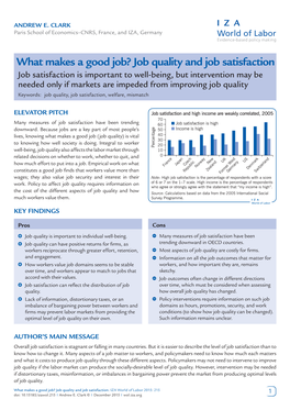 What Makes a Good Job? Job Quality and Job Satisfaction