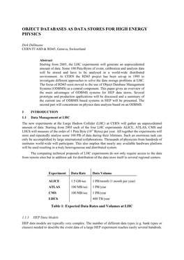 Object Databases As Data Stores for High Energy Physics