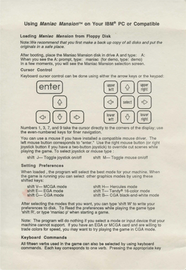 Using Maniac Mansion™ on Your IBM® PC Or Compatible