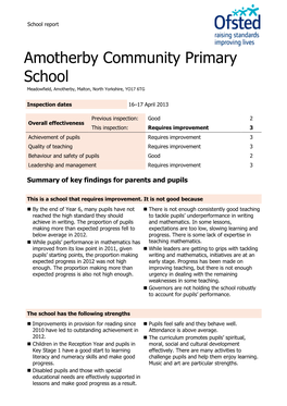 Amotherby Community Primary School Meadowfield, Amotherby, Malton, North Yorkshire, YO17 6TG