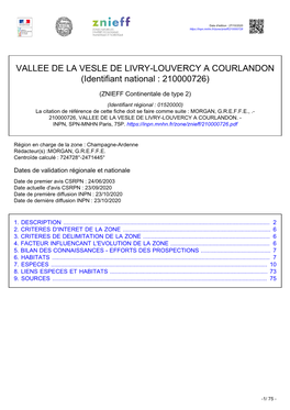 VALLEE DE LA VESLE DE LIVRY-LOUVERCY a COURLANDON (Identifiant National : 210000726)