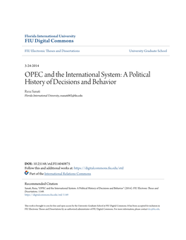 OPEC and the International System: a Political History of Decisions and Behavior Reza Sanati Florida International University, Rsanati002@Fiu.Edu