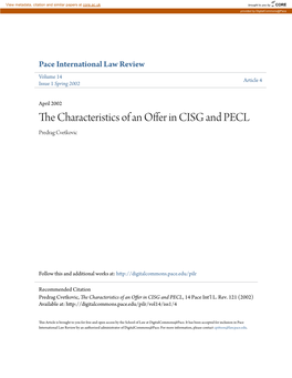 The Characteristics of an Offer in CISG and PECL, 14 Pace Int'l L