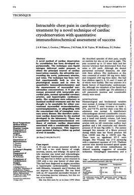 Intractable Chest Pain in Cardiomyopathy: Treatment by a Novel Technique of Cardiac Cryodenervation with Quantitative Immunohistochemical Assessment of Success