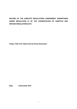 Record of the Habitats Regulations Assessment Undertaken Under Regulation 61 of the Conservation of Habitats and Species Regulations 2010