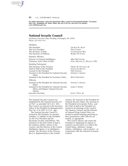 National Security Council Eisenhower Executive Office Building, Washington, DC 20504 Phone, 202–456–1414