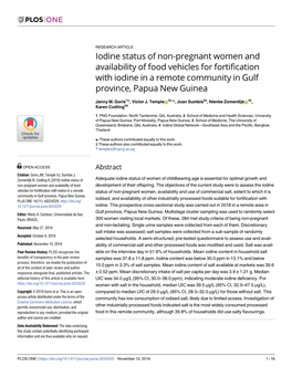 Iodine Status of Non-Pregnant Women and Availability of Food Vehicles for Fortification with Iodine in a Remote Community in Gulf Province, Papua New Guinea