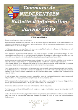 Commune De NIEDERENTZEN Bulletin D'information Janvier 2019