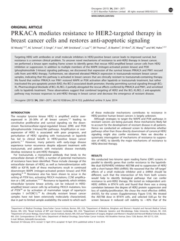 PRKACA Mediates Resistance to HER2-Targeted Therapy in Breast Cancer Cells and Restores Anti-Apoptotic Signaling