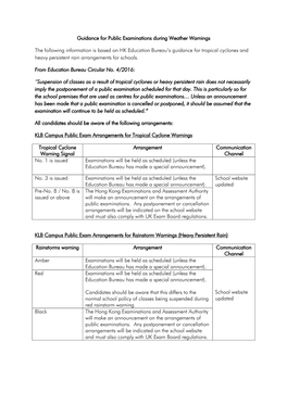 Guidance for Public Examinations During Weather Warnings The