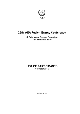 25Th IAEA Fusion Energy Conference LIST of PARTICIPANTS