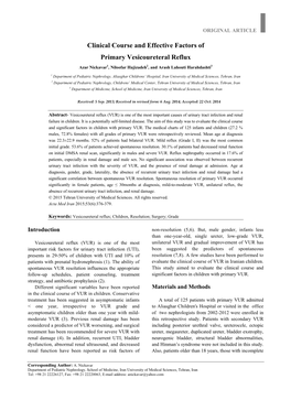 Clinical Course and Effective Factors of Primary Vesicoureteral Reflux