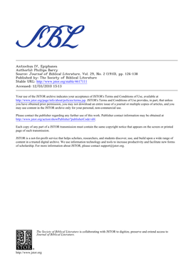 Antiochus IV, Epiphanes Author(S): Phillips Barry Source: Journal of Biblical Literature, Vol