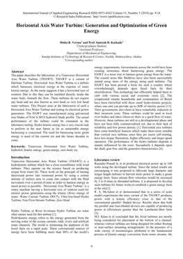 Horizontal Axis Water Turbine: Generation and Optimization of Green Energy