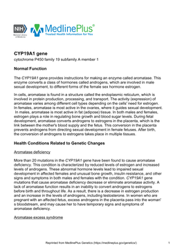 CYP19A1 Gene Cytochrome P450 Family 19 Subfamily a Member 1