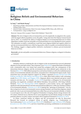 Religious Beliefs and Environmental Behaviors in China