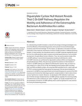 Diguanylate Cyclase Null Mutant Reveals That C-Di-GMP Pathway Regulates the Motility and Adherence of the Extremophile Bacterium Acidithiobacillus Caldus